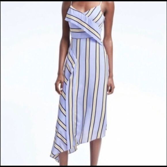 Banana Republic Striped Spaghetti Strap Shift Dress Size 10 P - Picture 1 of 12